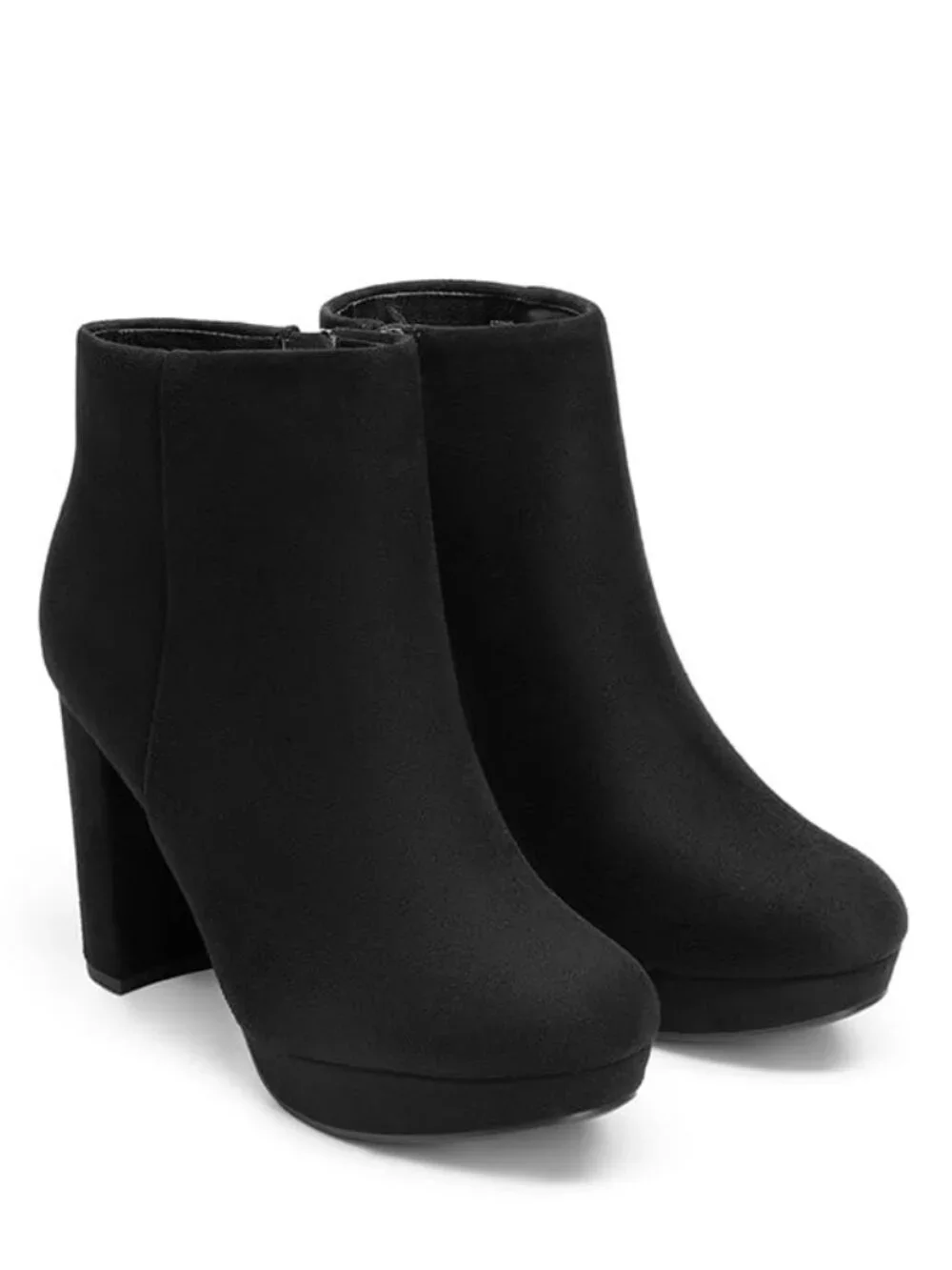 Faux Suede Chunky Heel Ankle Booties - Side Zip